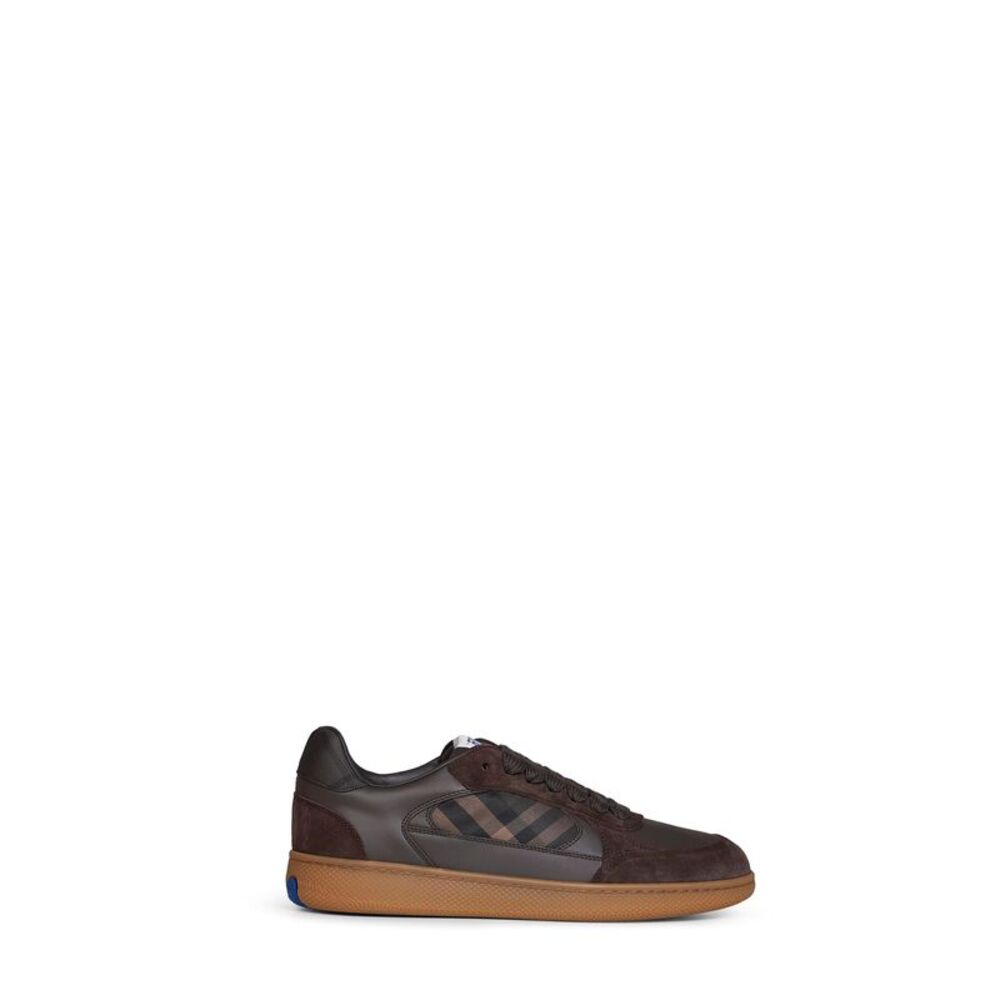 Burberry Men Dark Brown Leather And Suede And Check Terrace Sneakers